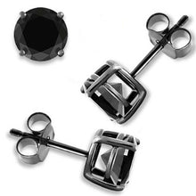 Load image into Gallery viewer, Sterling Silver Black Plated Stud Earrings Round Black CZ Earring On High Quality Prong Setting with Friction Style Post