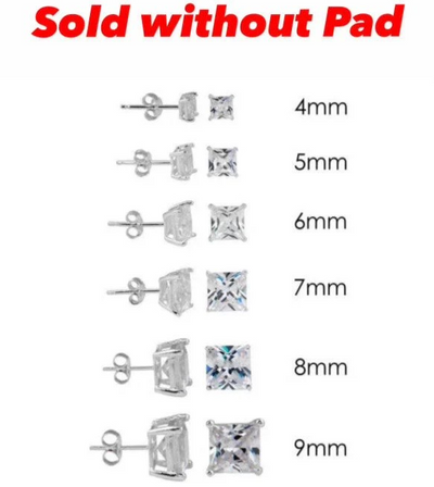Sterling Silver Rhodium Plated Square Basket Clear CZ Stud Earring(Sold without Pad)