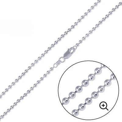 Sterling Silver Italian Solid Classy Round Bead/Ball Chain 180 - 1.8mm Nickel Free Necklace with Spring Clasp Closure