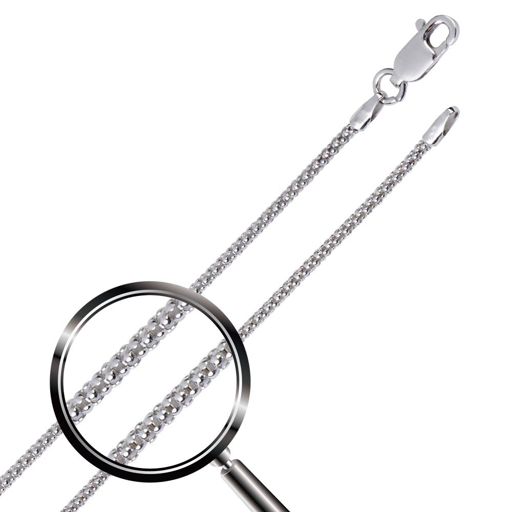 Italian Sterling Silver Rhodium Plated Popcorn Chain 1.6 mm with Lobster Claw Clasp Closure