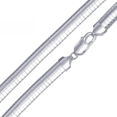 Sterling Silver Italian Solid Flat Omega Chain 8mm Nickel Free Necklace with Lobster Claw Clasp Closure