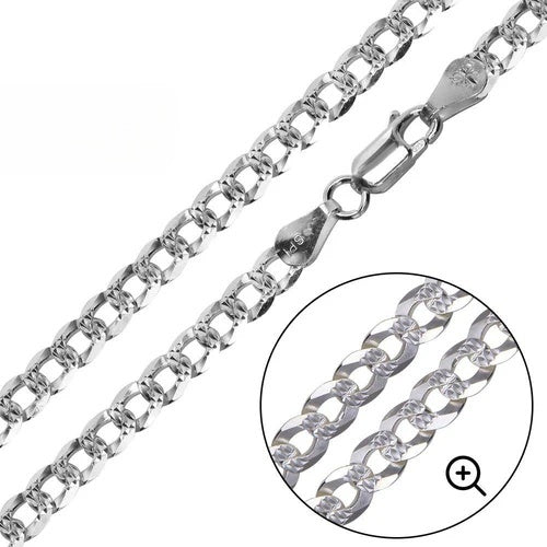 Sterling Silver 100-4.8MM Flat Pave Curb Chain