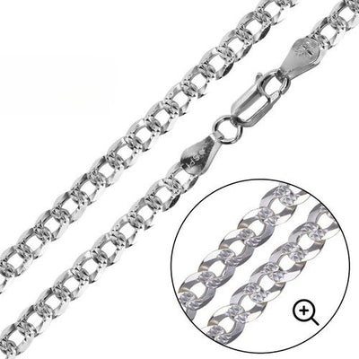 Sterling Silver 100-4.8MM Flat Pave Curb Chain