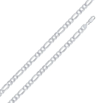 Italian Sterling Silver Flat Figaro Chain 180- 8 mm with Lobster Claw Clasp Closure