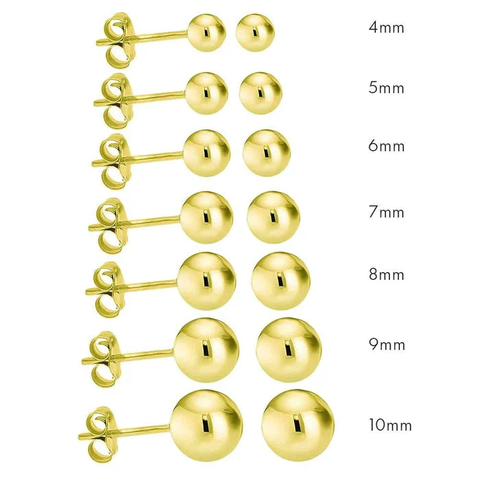 Sterling Silver Gold Plated Bead Stud Earrings