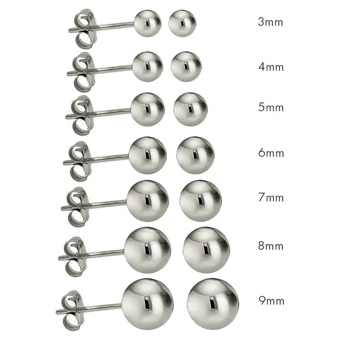 Sterling Silver Rhodium Plated Round Ball Earrings