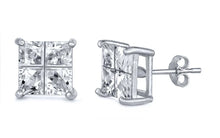 Load image into Gallery viewer, Sterling Silver Princess Invisible Cut Cubic Zirconia Stud Earring. Set on High Quality Prong Setting with Rhodium Finish &amp; Friction Style Post