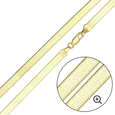 Sterling Silver Gold Plated Herring Bone 3.4mm-040 Chain with Lobster Clasp Closure