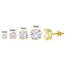 Load image into Gallery viewer, Sterling Silver prong Yellow Gold-Plated Solid Round Cubic Zirconia Studs