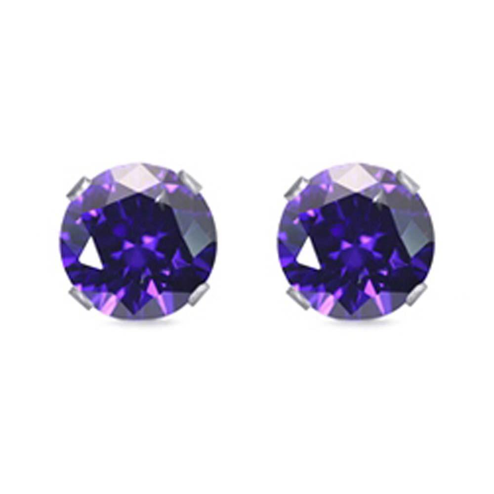 Sterling Silver Rhodium Plated Round Cut Stud Earring Set on Basket Prong Setting with Friction Back Post 9mm