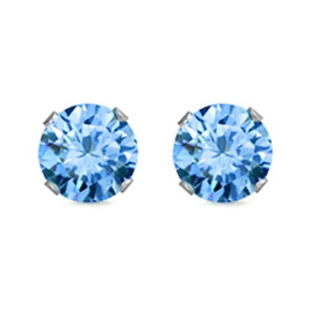 Sterling Silver Rhodium Plated Round Cut Stud Earring Set on Basket Prong Setting with Friction Back Post 9mm