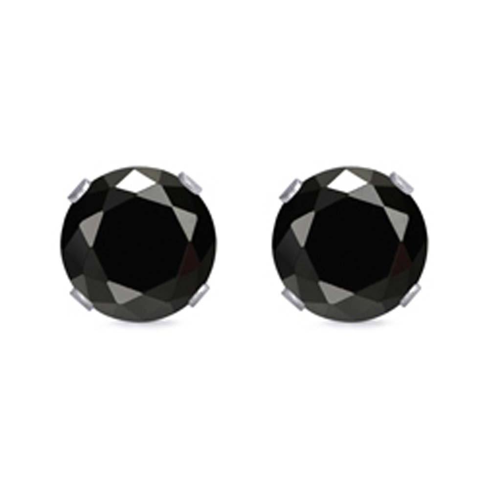 Sterling Silver Rhodium Plated Round Cut Stud Earring Set on Basket Prong Setting with Friction Back Post 8mm