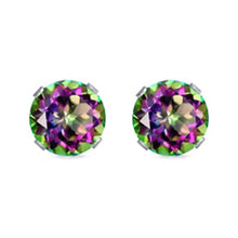 Load image into Gallery viewer, Sterling Silver Rhodium Plated Round Cut Stud Earring Set on Basket Prong Setting with Friction Back Post 7mm