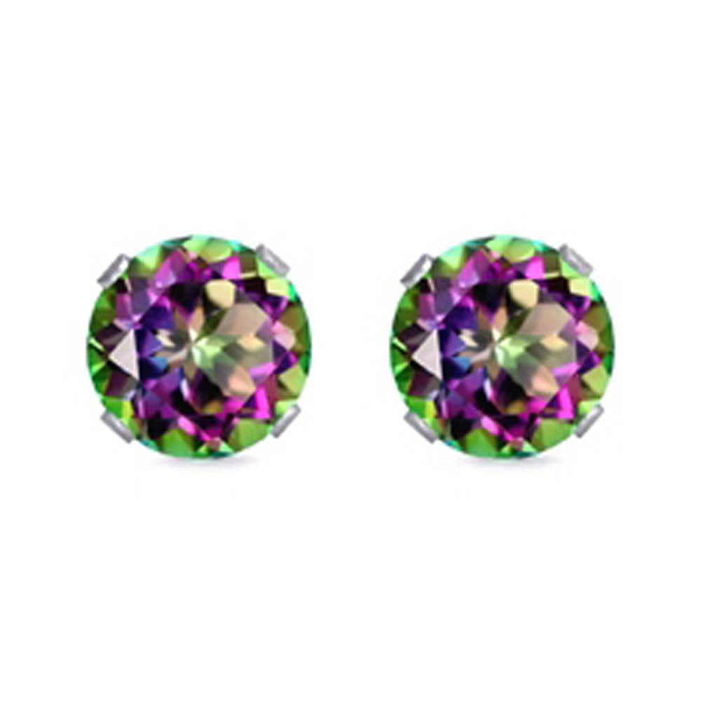 Sterling Silver Rhodium Plated Round Cut Stud Earring Set on Basket Prong Setting with Friction Back Post 9mm