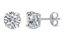 Load image into Gallery viewer, Sterling Silver Rhodium Plated Round Cut Stud Earring Set on Basket Prong Setting with Friction Back Post 8mm