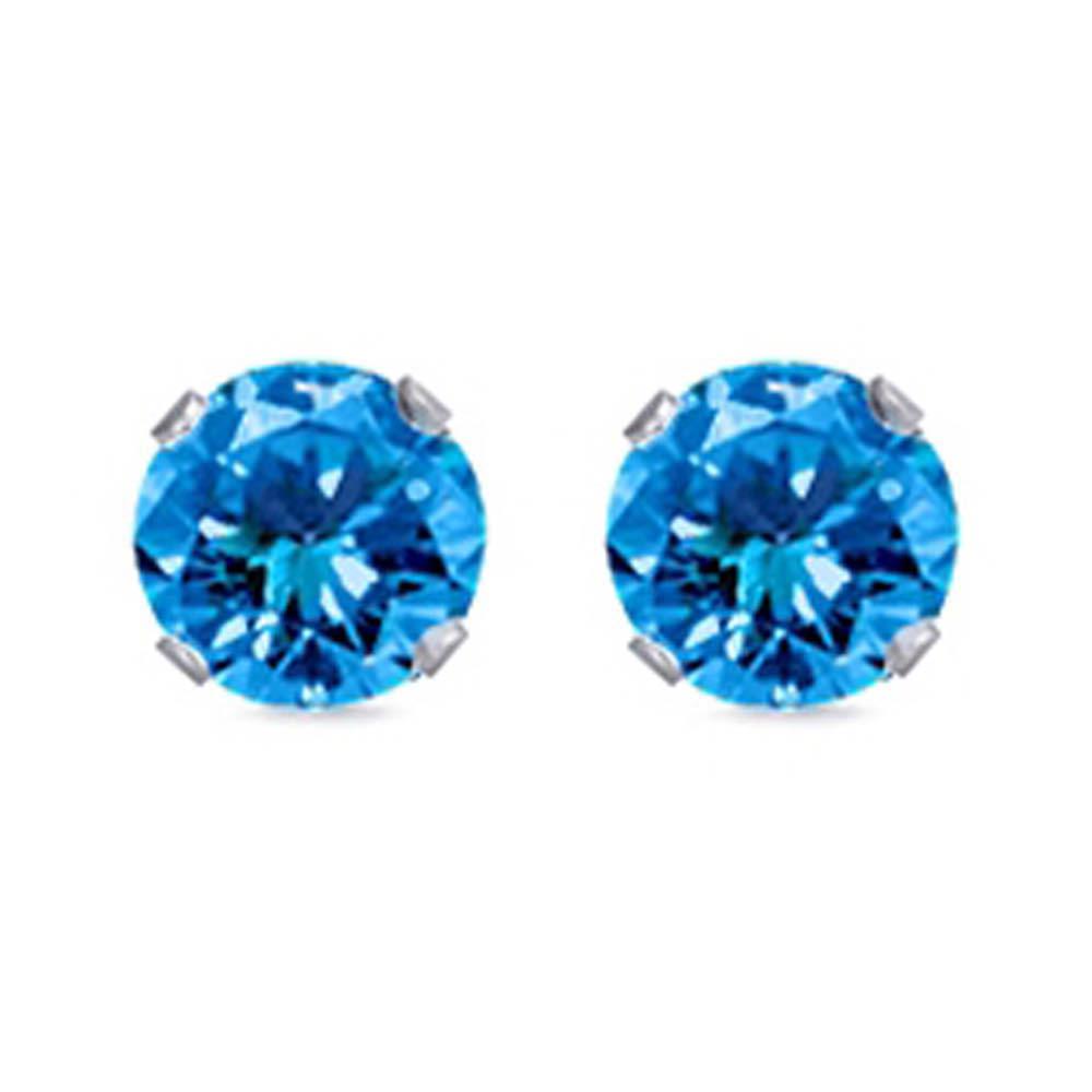 Sterling Silver Rhodium Plated Round Cut Stud Earring Set on Basket Prong Setting with Friction Back Post 6mm
