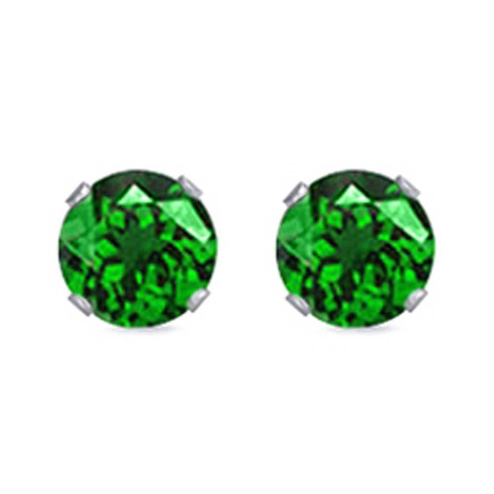 Sterling Silver Rhodium Plated Round Cut Stud Earring Set on Basket Prong Setting with Friction Back Post 9mm