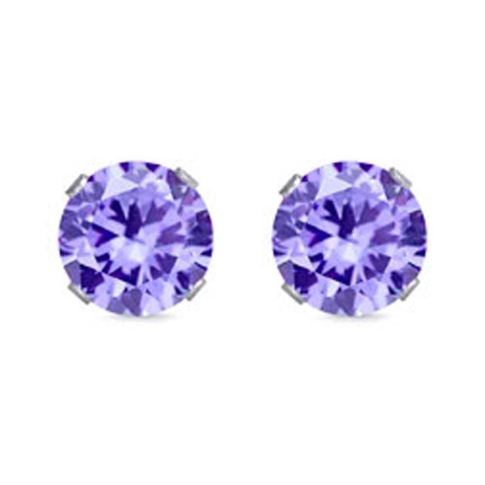 Sterling Silver Rhodium Plated Round Cut Stud Earring Set on Basket Prong Setting with Friction Back Post 9mm