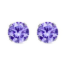 Load image into Gallery viewer, Sterling Silver Rhodium Plated Round Cut Stud Earring Set on Basket Prong Setting with Friction Back Post 9mm