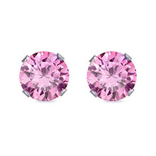 Load image into Gallery viewer, Sterling Silver Rhodium Plated Round Cut Stud Earring Set on Basket Prong Setting with Friction Back Post 10mm
