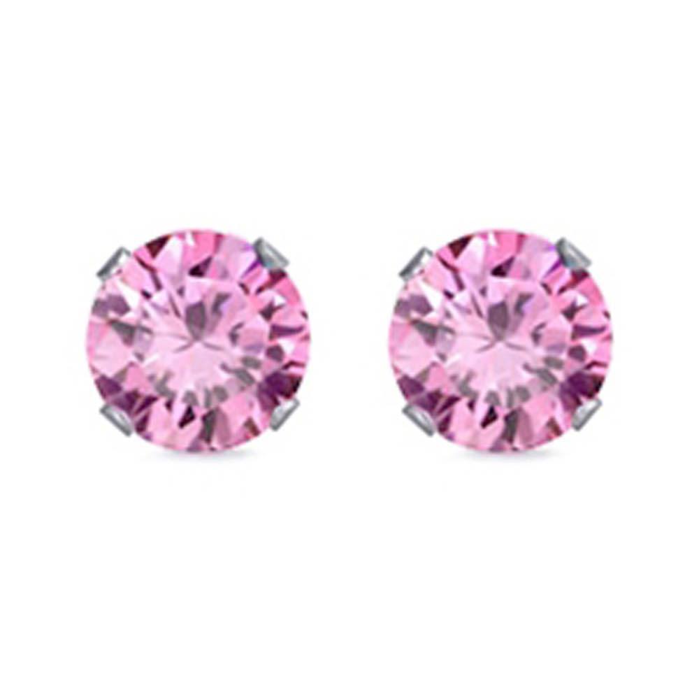 Sterling Silver Rhodium Plated Round Cut Stud Earring Set on Basket Prong Setting with Friction Back Post 7mm