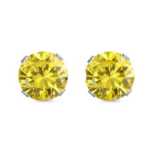 Load image into Gallery viewer, Sterling Silver Rhodium Plated Round Cut Stud Earring Set on Basket Prong Setting with Friction Back Post 7mm