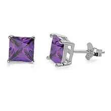 Load image into Gallery viewer, Sterling Silver Rhodium Plated 7mm Princess Cut Cz Stud Earring Set on Basket Prong Setting with Friction Back Post