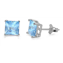 Load image into Gallery viewer, Sterling Silver Rhodium Plated 6mm Princess Cut Cz Stud Earring Set on Basket Prong Setting with Friction Back Post