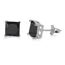 Load image into Gallery viewer, Sterling Silver Rhodium Plated 7mm Princess Cut Cz Stud Earring Set on Basket Prong Setting with Friction Back Post