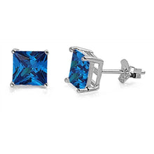 Load image into Gallery viewer, Sterling Silver Rhodium Plated 5mm Princess Cut Cz Stud Earring Set on Basket Prong Setting with Friction Back Post