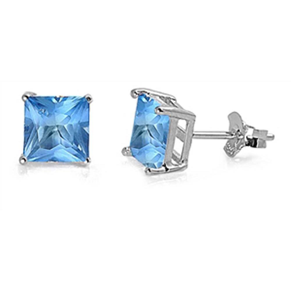 Sterling Silver Rhodium Plated 4mm Princess Cut Cz Stud Earring Set on Basket Prong Setting with Friction Back Post