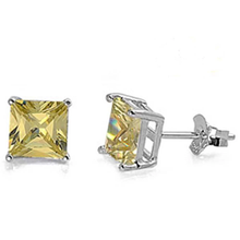 Load image into Gallery viewer, Sterling Silver Rhodium Plated 4mm Princess Cut Cz Stud Earring Set on Basket Prong Setting with Friction Back Post