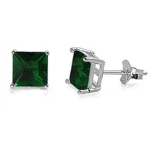 Load image into Gallery viewer, Sterling Silver Rhodium Plated 7mm Princess Cut Cz Stud Earring Set on Basket Prong Setting with Friction Back Post