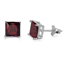 Load image into Gallery viewer, Sterling Silver Rhodium Plated 8mm Princess Cut Cz Stud Earring Set on Basket Prong Setting with Friction Back Post-8mm
