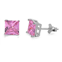 Load image into Gallery viewer, Sterling Silver Rhodium Plated 4mm Princess Cut Cz Stud Earring Set on Basket Prong Setting with Friction Back Post