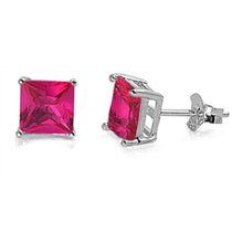 Load image into Gallery viewer, Sterling Silver Rhodium Plated 4mm Princess Cut Cz Stud Earring Set on Basket Prong Setting with Friction Back Post