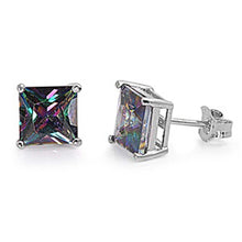 Load image into Gallery viewer, Sterling Silver Rhodium Plated 4mm Princess Cut Cz Stud Earring Set on Basket Prong Setting with Friction Back Post