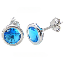 Load image into Gallery viewer, Sterling Silver 7MM Round CZ Bezel Stamping Stud Earrings