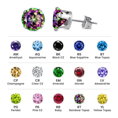 Sterling Silver Colored CZ 2mm Stamping Round Earrings