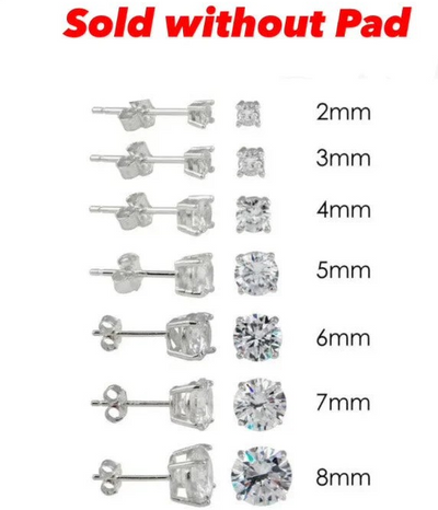 Sterling Silver Rhodium Plated Round Basket Clear CZ Stud Earring (Sold without Pad)